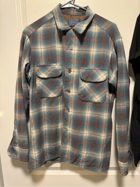 Pendleton Teal and Cream Plaid Shirt Jacket